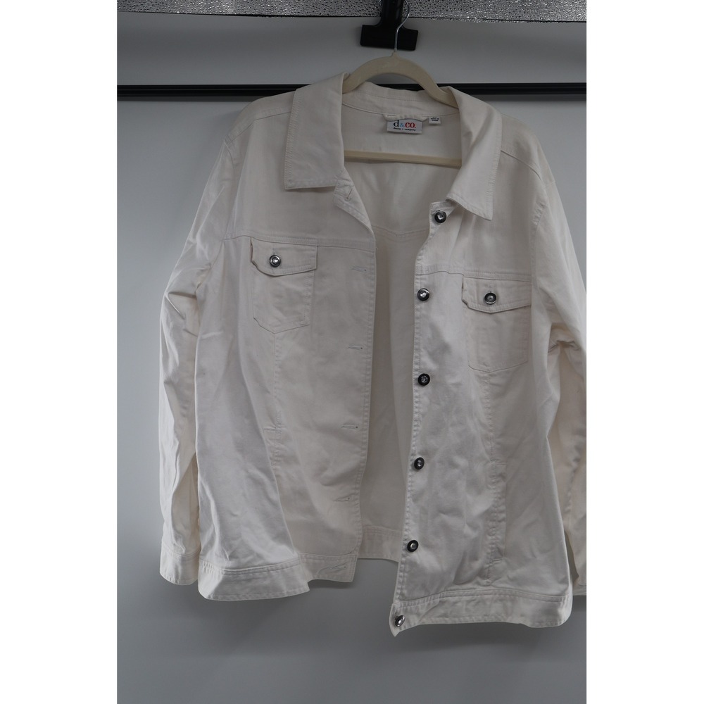 Denim & Co White Stretch‎ Denim Jacket 2X Rhinestone Button Jean Jacket